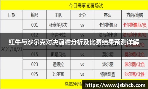 红牛与沙尔克对决前瞻分析及比赛结果预测详解